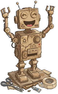 petit robot cabossé fait en carton